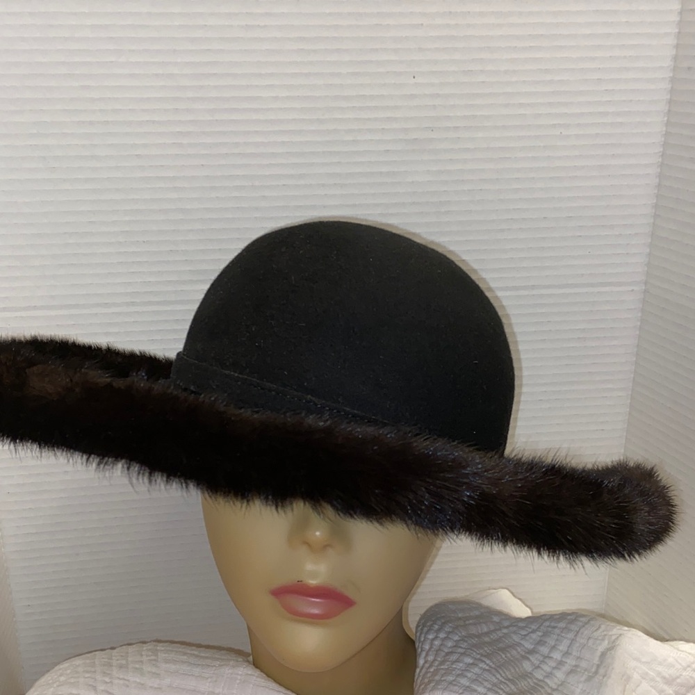 Mr. John Jr. Classic Vintage New York and Paris Fur Trim Wool Wide Brim Hat.